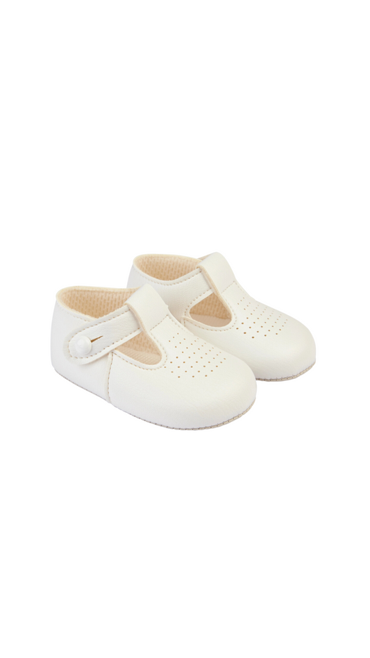 Soft Sole Baby Shoes Button T-Bar with Punchette Detail