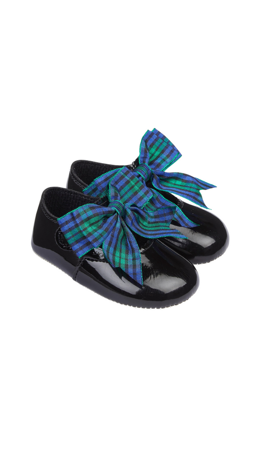 Button Bar Soft Sole Shoes with Tartan Bows