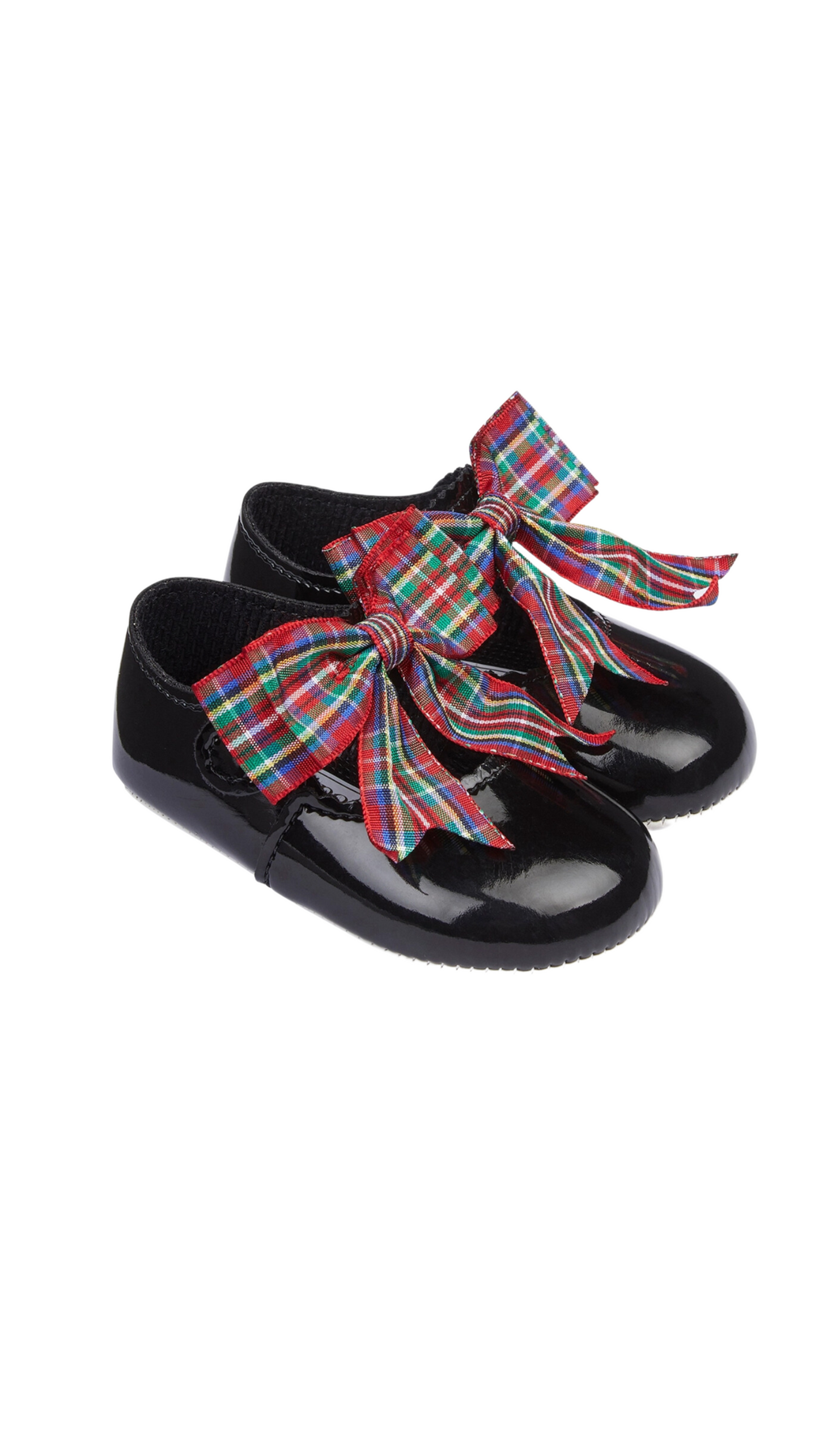 Button Bar Soft Sole Shoes with Tartan Bows